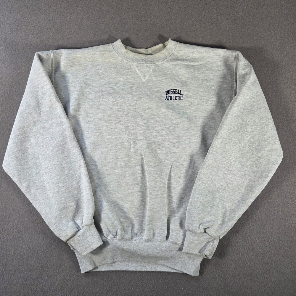 Vintage Russell Athletic Sweatshirt Mens Medium Grey Crewneck Spell Out Pullover